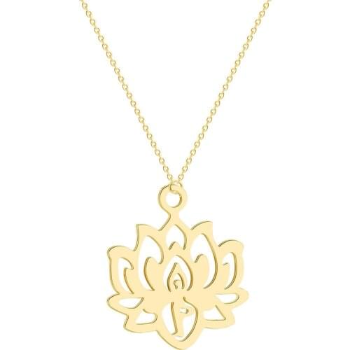 Chandler Yoga Lotus Pendant Necklaces Women Stainless Steel Choker KARMA Buddha Muslim Jewelry Bijoux Femme Dropship Custom