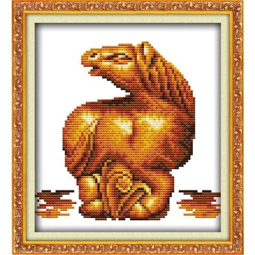 Gold statuette(3)(horse) cross stitch kit 11ct count print canvas stitching embroidery DIY handmade needlework plus