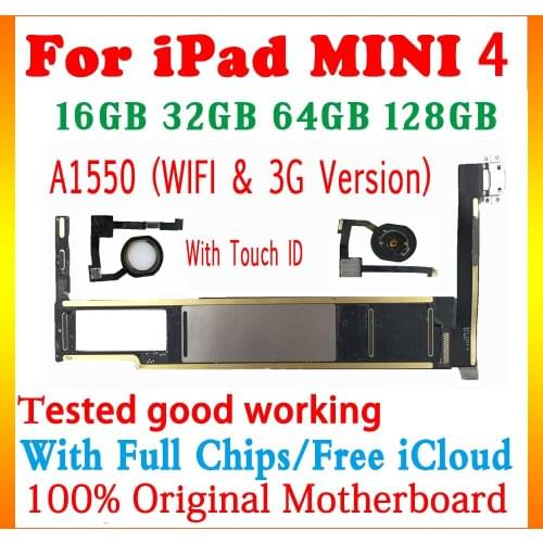 16gb 32gb 64gb 128gb for ipad mini 4 motherboard with touch ID Original A1550 WIFI Cellular 3G SIM Tested working logic board