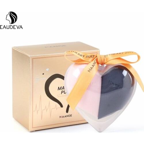 2Pcs Cosmetic Sponge Puff Heart Box Water Drop Soft Sponge Makeup Puff For Foundation Powder Cream Concealer Makeup Tool Gift