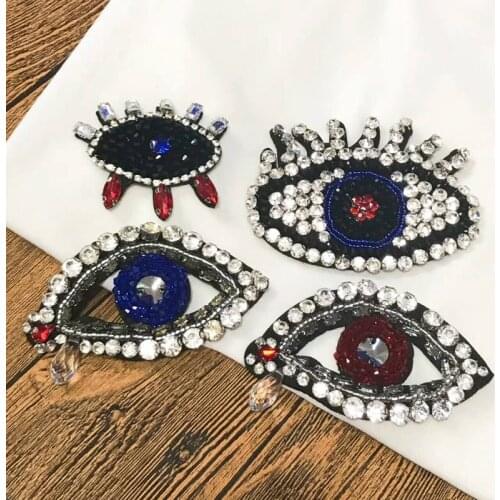 2Pcs Eye Beaded Patch Rhinestone Beading Applique Clothes Badge DIY Apparel Sewing on Patch