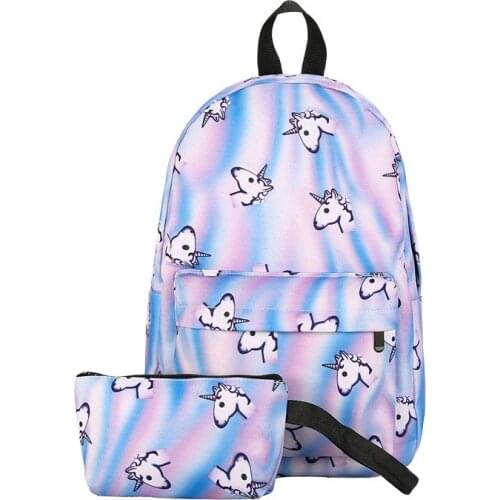 2020 new printed holo unicorn backpacks set fashion school bags for girls casual travel backpacks set drop shipping