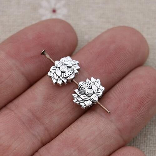 40PCS Antique Silver Plated Lotus Spacer Beads Vintage Loose Beads for Jewelry Making Bracelet Accessories DIY 8x12mm