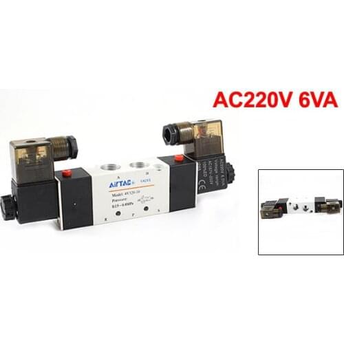4V320-10 3/8" Inlet Outlet 1/4" Exhaust Two 2 Position Five 5 Way Port Internal Pilot Type Pneumatic Air Solenoid Valve 220V AC