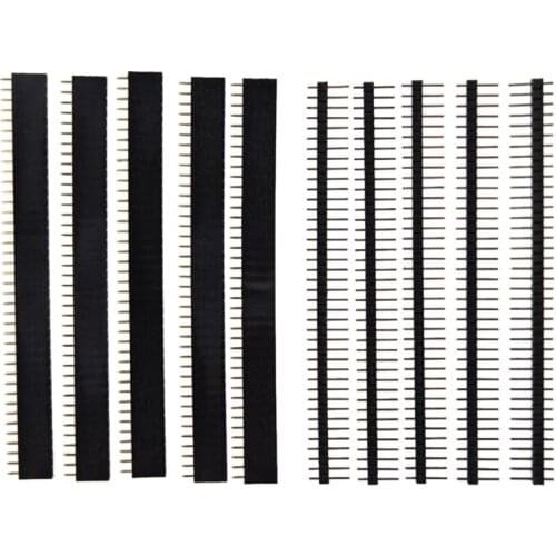 5 PCS Pack 40 Pin 2.54mm Single Row Straight Male + Female Pin Header Strip black