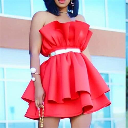 AHVIT New Style Four Color Bright Pleated Dress Sleeveless Strapless Back Zipper Dress Women Sexy Party A-Line Dress KEN4018