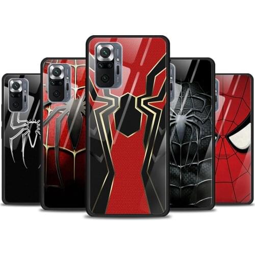 Spider Man Logo Tempered Glass Cover For Xiaomi Redmi Note 10 10S 9 9T 9S 8T 8 9A 9C 8A 7 Pro Max Phone Case