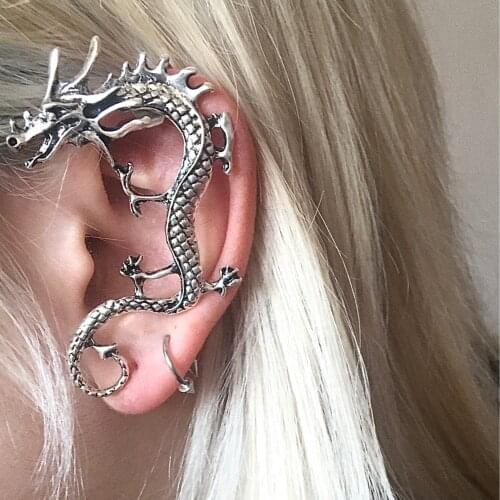 Ancient Silver Color Dragon Clip Earrings For Women Hyperbole Vintage Punk Dragons Earring Party Nigt Club 1PC Men Jewelry B073