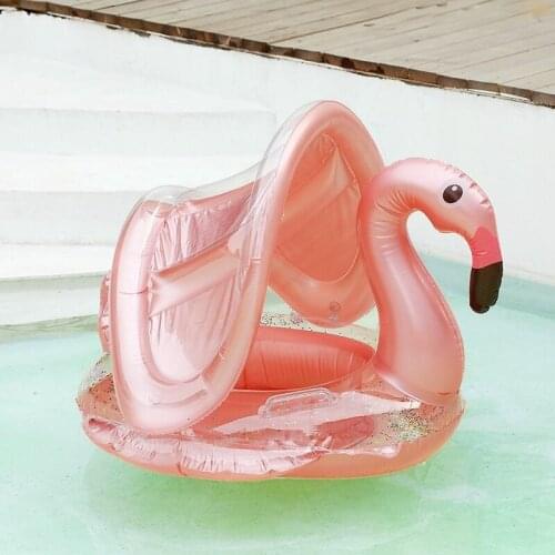Baby Flamingo Inflatable Circle Kid Infant Float Tube Pool Unicorn Swimming Ring with Sunshade Floating Seat Swim Pool Party Toy