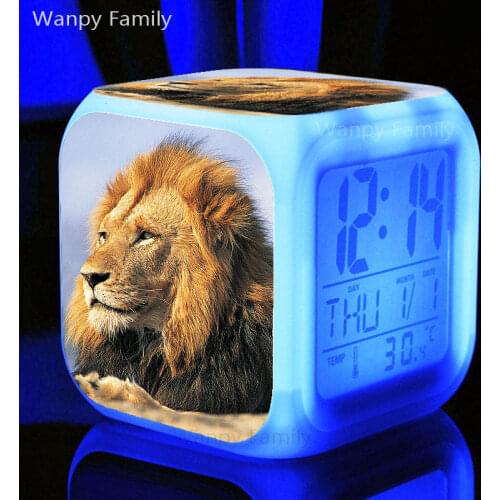 Lion King Alarm Clocks 7 Color Glowing LED Digital Alarm Clock For Kids Birthday Gift Multifunction Touch Flash Watches Clocks