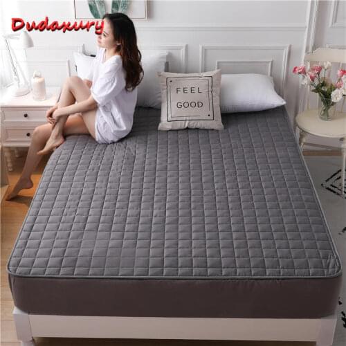 Dudaxury Bedding Quilted Mattress Cover Queen King Fitted Sheet Solid Color Check Breathable Bed Cover Without Pillowcase