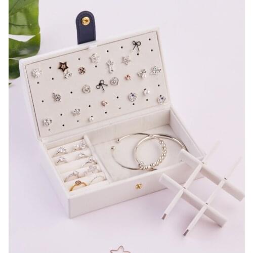 Double Layer Jewelry Box Jewelry Organizer Display Travel Jewelry Case Boxes Portable Jewelry Box Button PU Leather Storage Box