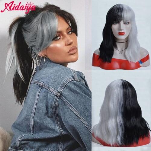 Aidaiya Two Tone Synthetic Wig Cosplay Water Wave Wig With Bangs Cosplay Water Wave Synthetic Hair Wigs For Women American Style