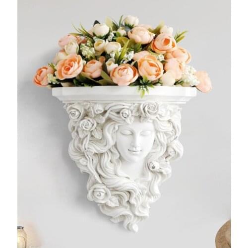European Retro Wall Smile Goddess Vase Fake Flowers Floral Pot Feng shui Home room TV Background Wall Mual Accessories Art Decor