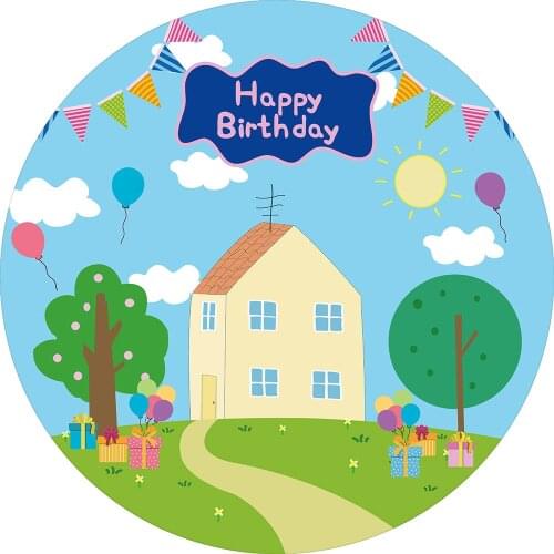 Spring Blue Pig House Background Birthday Party Circle Round Backdrop Cover Baby Shower Childrens Photozone Decoration