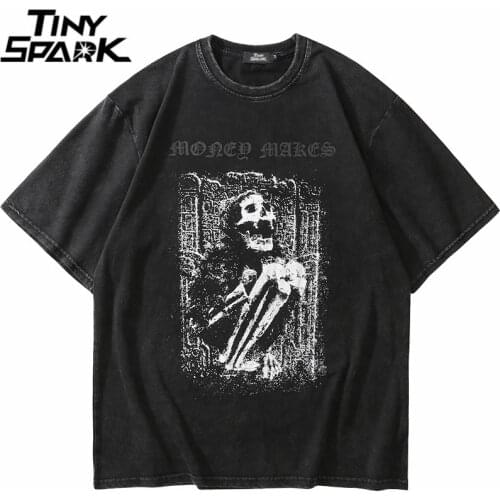 Hip Hop Washed Oversize T Shirt Men Streetwear Skull Print T-Shirt Harajuku Cotton Loose Tshirt 2021 Summer Short Sleeve Shirt