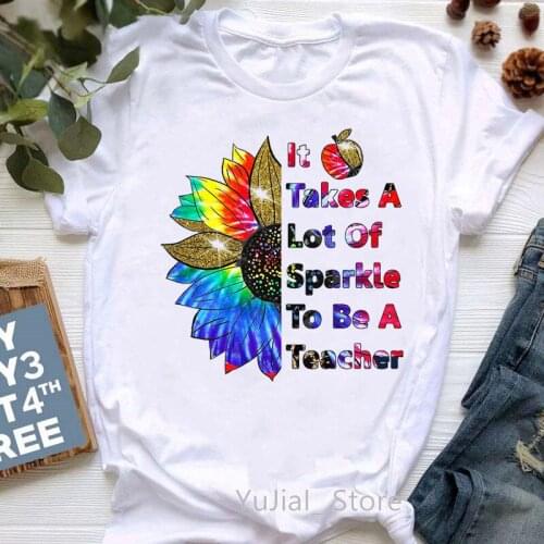 Watercolor It Takes A Lot Of Sparkle To Be A Teacher/Nurse Graphic Print T-Shirt WomenS Clothing Funny Sunflower Tshirt Femme