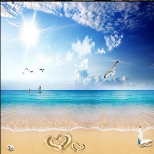 Wellyu Customized large - scale murals blue sky and white love beautiful beach TV backdrop wallpaper papel de parede