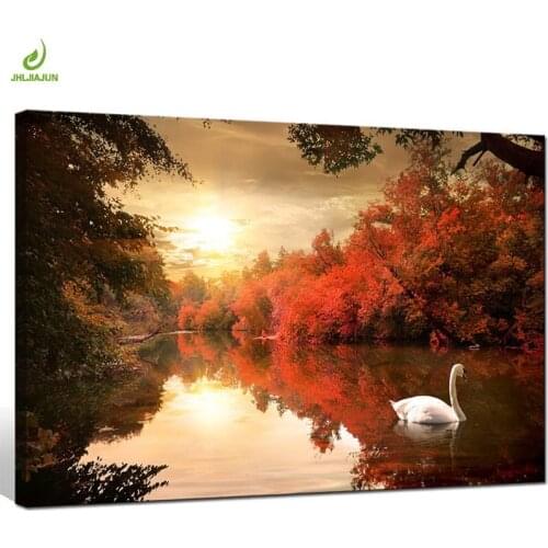 JHLJIAJUN Swan River Scenic Artwork Forest Sunrise Canvas Art Painting Printed Wall Art Print And Poster Dining Living Room