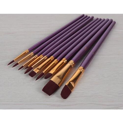 10pcs/Set Watercolor Pen Paintbrush Purple Nylon Hair Paint Brushes Artist Oil Painting Brush For DIY Professional Art Supplies