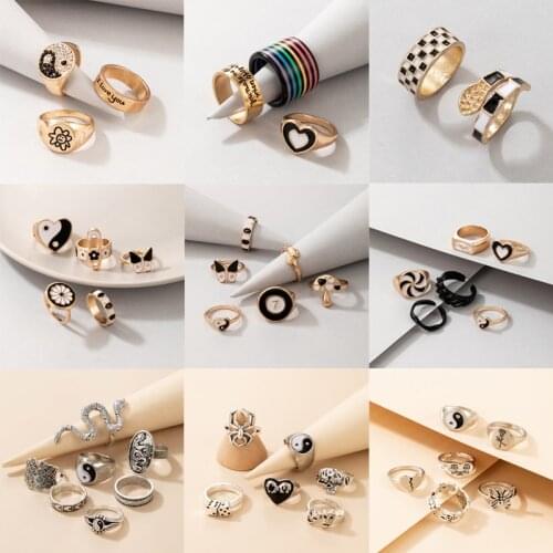 Tocona Punk Black Series Snake Ring Sets for Women Men Charms Tai Chi Heart Butterfly Flower Alloy Metal Party Jewelry кольцо