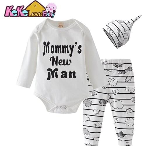 Newborn Baby Boy Clothes set Cotton Letter Mommys New Man Bodysuit Tops Pants Hat Cloud 3PCS Outfits Infant Boys Clothing Sets
