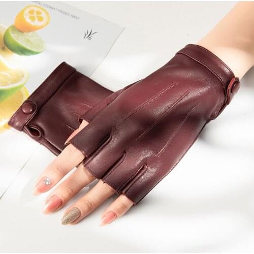 High-grade leather gloves women locomotive street dance simple fashion fingerless gloves sheepskin leather gloves short