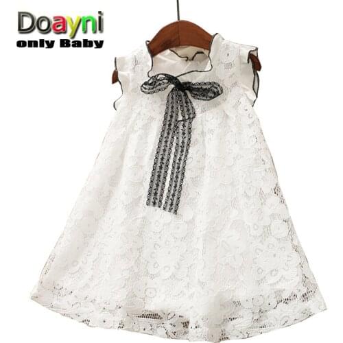Doayni Baby Girls Hollow Lace Dress Children Girls A-line with Lace Tie Clothing 2 to 6 Years Baby Clothes Pink Gray and White
