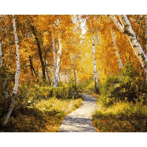 MaHuaf-i245 Acrylic Paint By Numbers Oil Painting Gift Coloring By Numbers Frameless golden birch forest Picture On Wall decor