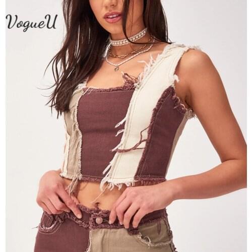 Fashion Denim Vest Patchwork Top Short Womens Tube Sexy Streetwear Casual Sleeveless Clothes Party Camisole Slim Fitness 2021