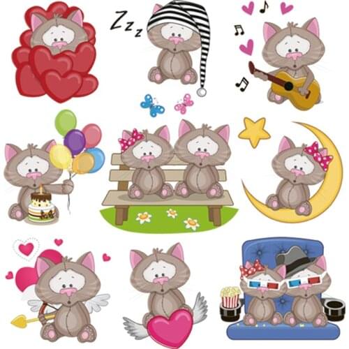Cartoon Bear Set Applique Patches Heat Print On T-Shirt Mask DIY New Design Thermal Transfer Hot Tear 3D Sticker Patch Custom