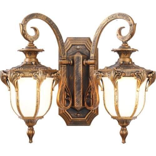 Outdoor aluminum double heads wall lamp courtyard aisle corridor balcony staircase European retro waterproof wall lamp