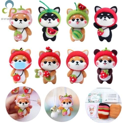 Non-Finished Cartoon Animal Handmade DIY Wool Felt Doll Plush Stuffed Toys Decor Shiba Inu Sika Deer Doll For Kids Children DDJ