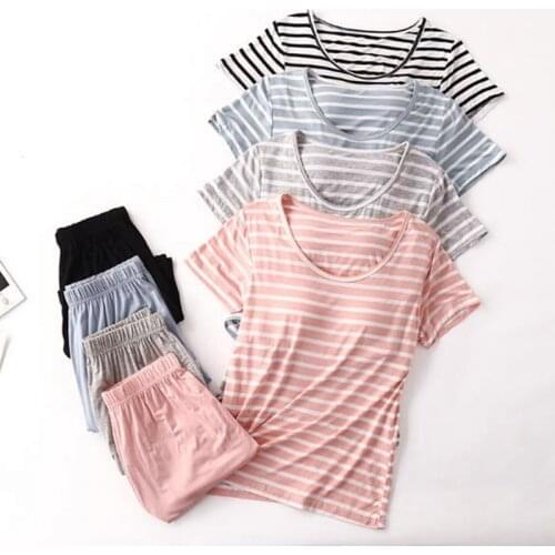 New pyjama femme casual new pyjamas women short sleeve shorts pajamas set cotton sleepwear pijama slim ladys striped home suit