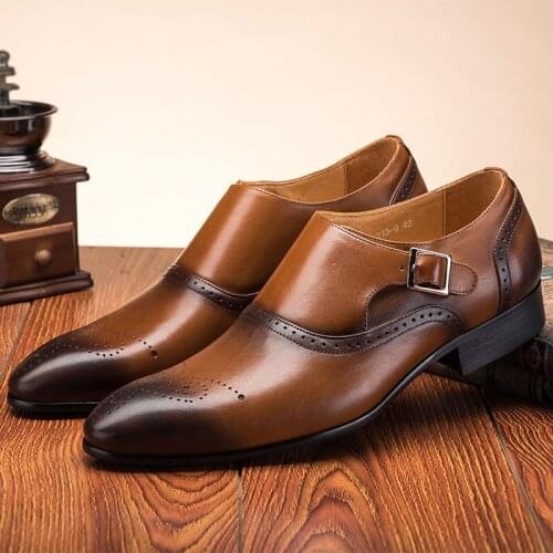 New BIG SIZE Vogue Double Monk Buckle Strap Shoes Wedding Formal Men Dress Shoes Vintage Brogue Oxford Shoes Pop
