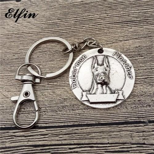 New Vintage Doberman Pinscher Keychains Antique Silver Plated Doberman Pinscher Key Chains Keyrings Pet Dog Jewellery