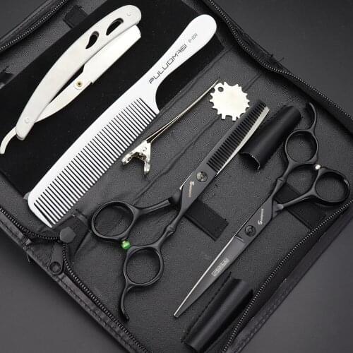 New Professional Hairdressing 6 inch Japanese Rose Gold Stainless Steel Thin Scissors Set Black Box and Razor Free Custom Logo