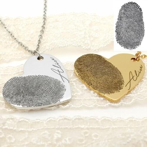 Personalized Fingerprint Necklace Custom Heart Necklace Name Necklace, Memorial Gift Christmas Gift Valentines Day Gift