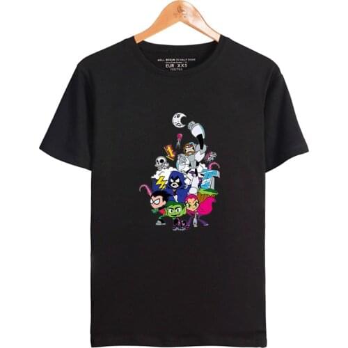 Teen Titans Go! Cartoon Prints 100% Cotton T-shirt Men Summer Short Sleeve Tshirt Animation Casual Streetwear T shirt
