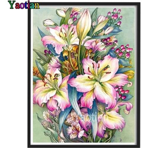 Full Drill Diamond Mosaic Round Diamond Painting Large Bunch of Lilies Flowers Diamond Embroidery Cross Stitch Kit Diamond Art