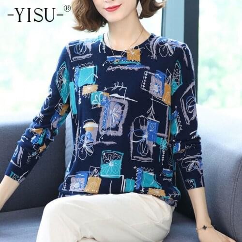 YISU Casual Spring Women Sweater O-Neck Fashion Printing Long sleeve Spring tops Female Jumper Loose Knitted pullover 2021