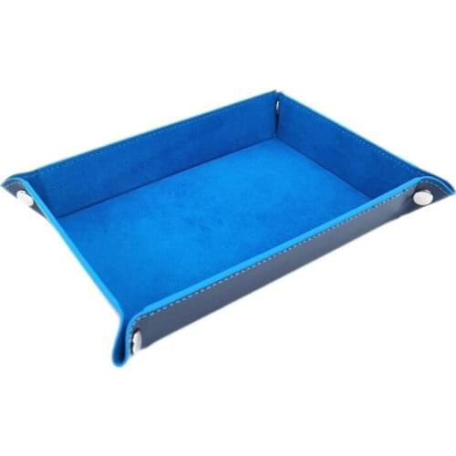 Rectangle Storage Tray PU Leather Velvet Folding Dice Tray Table Games Key Wallet Coin Organizer Trays Blue