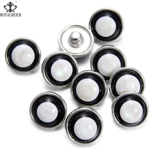 ROYALBEIER 10pcs/lot Multicolor Antique Design Acrylic Charm 12mm Round Snap Press Buttons Fit Snap Earrings Bracelet Jewelry