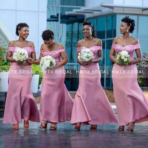 Pink Streamer Sequin Bridesmaid Dresses Off the Shoulder Mermaid Bridal Party Dress Maid Of Honor African Black Women Long Gowns