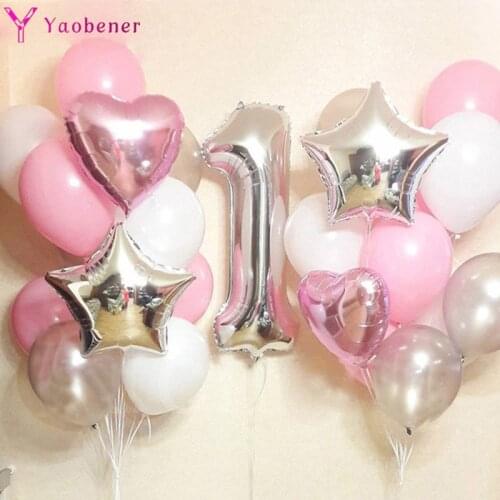 First Birthday Girl Party Pink 1 Balloon Set My 1st Happy Birthday Decorations Kids Baby Boy One Year Old Table Supplies Decor