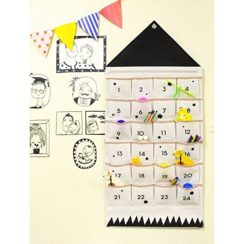 24 Pockets Fabric Christmas Calendar To Hanging Xmas Ornaments Party Advent Drawstring Bags Embellishments Banner Pendant