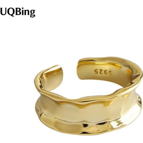 Ins Style Silver/Gold Irregular Concave Vintage Rings For Women Girls 925 Sterling Silver Jewelry