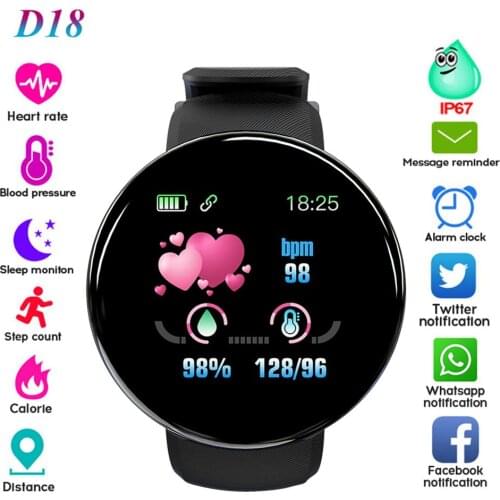 Original D18 Sports Wristband Colorful Screen Smart Bracelet Fitness Tracker Heart Rate Blood Pressure Call Remind Waterproof