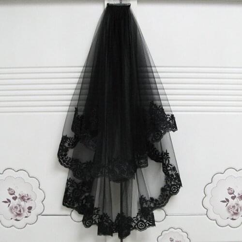 High Quality Women Girl Bridal Bride Black Two Layers Lace Short Wedding Veils with Hair Comb Wedding Dress PhotoS Hair Ornament