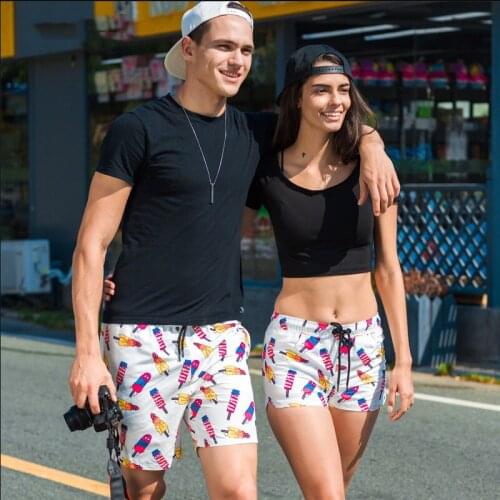 WD889 summer honeymoon vacation couples beach swim trunks boxer briefs shorts ice lolly print swimwear men women swimsuit sunga